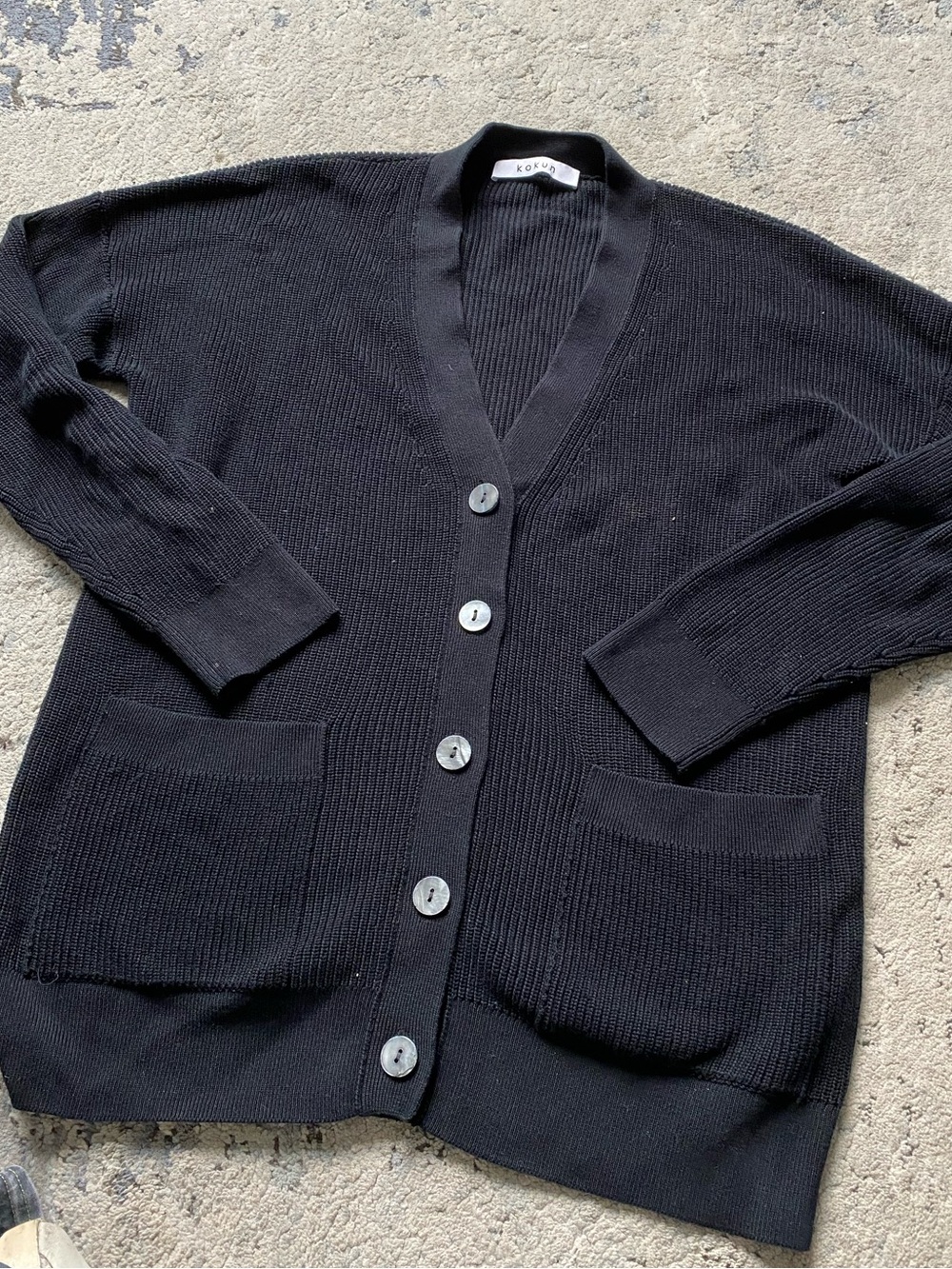KOKUN Black Ribbed Button Cardigan Sweater